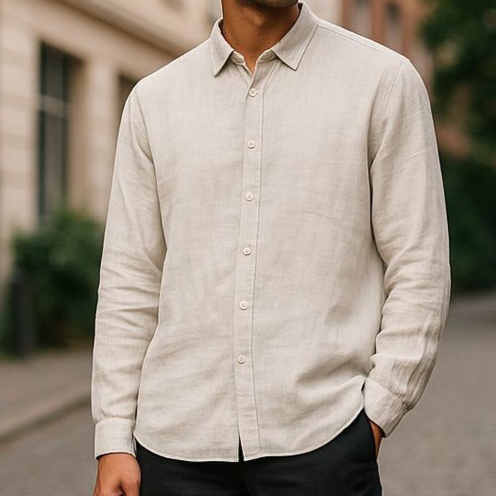 NetWork Slim Fit 100% Linen Button Front Shirt Made in Turkey Size 40/Large